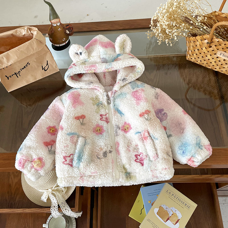 【现货】QW252198秋冬新款儿童外套女童毛毛衣夹棉女宝棉袄棉服