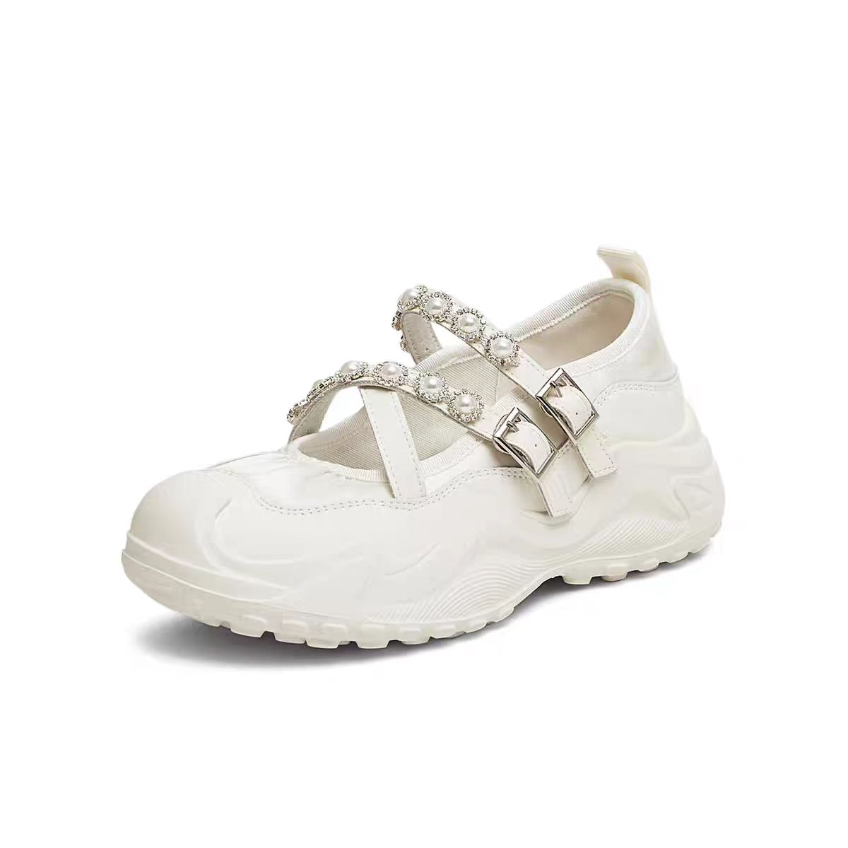 0712-MGG2025新款复古厚底浅口蝴蝶亮钻玛丽珍潮流单鞋