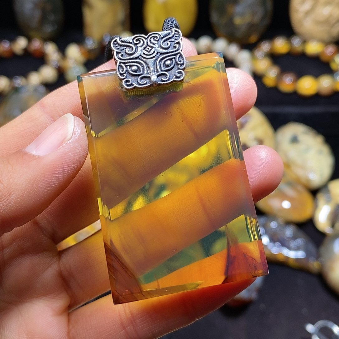 琥珀颈饰银S925镶嵌27克