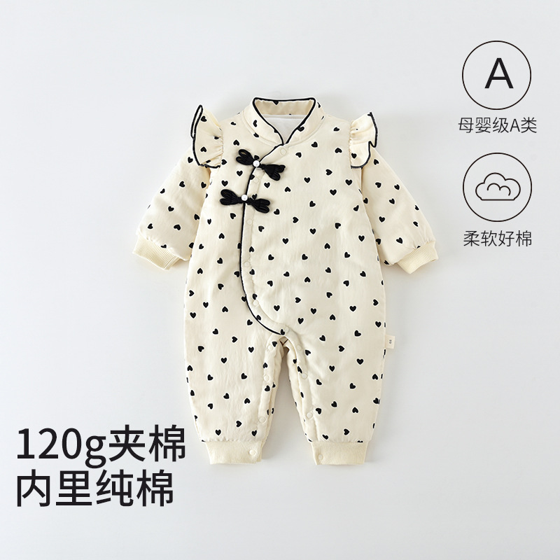 婴儿衣服秋冬装女宝宝夹棉连体衣新生儿A类满月百天周岁哈衣爬服