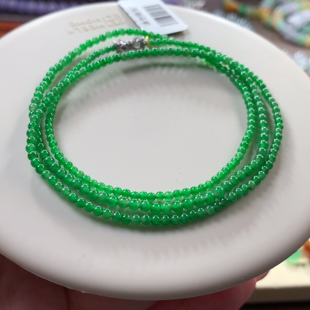 翡翠颈饰未镶嵌翡翠冰阳绿小米珠卡2+