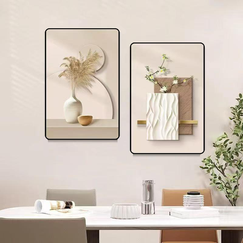 简约餐厅装饰画轻奢风格平安喜乐饭厅挂画厨房餐桌双联壁画