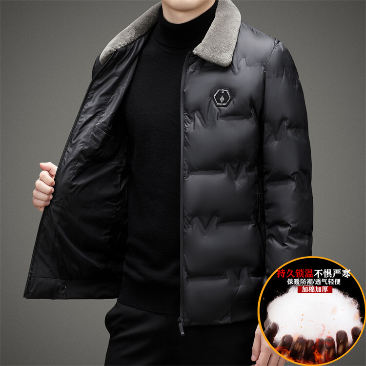 马迪劳·保罗新款男士加厚翻领棉服商务休闲保暖外套毛领纯色棉衣