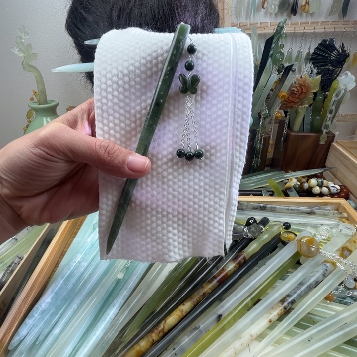 蛇纹石玉发饰未镶嵌长度16