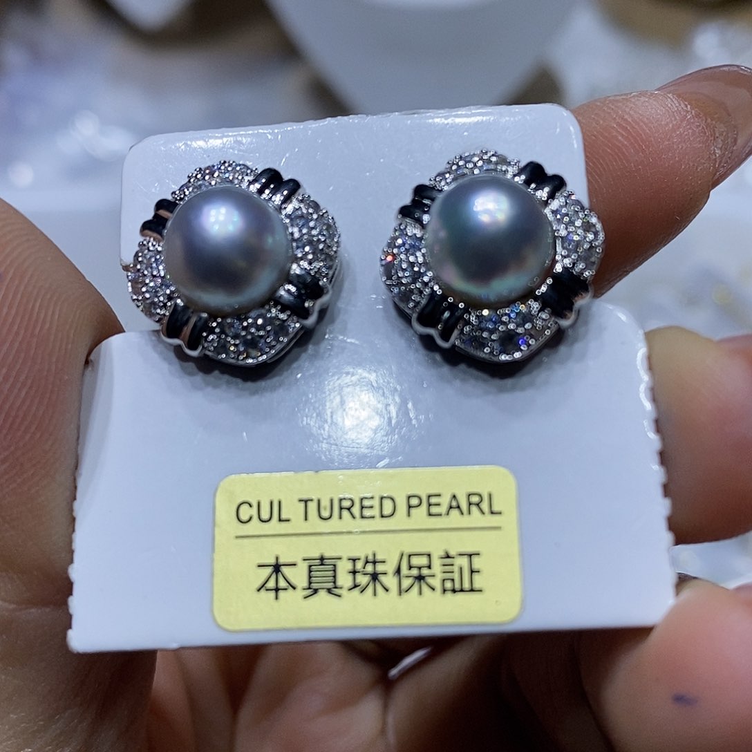 淡水珍珠耳钉银S925镶嵌