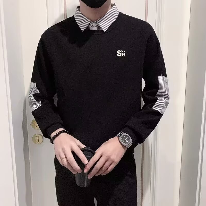 假两件衬衫领卫衣男上衣秋冬保暖潮流时尚轻奢痞帅气质修身高级感