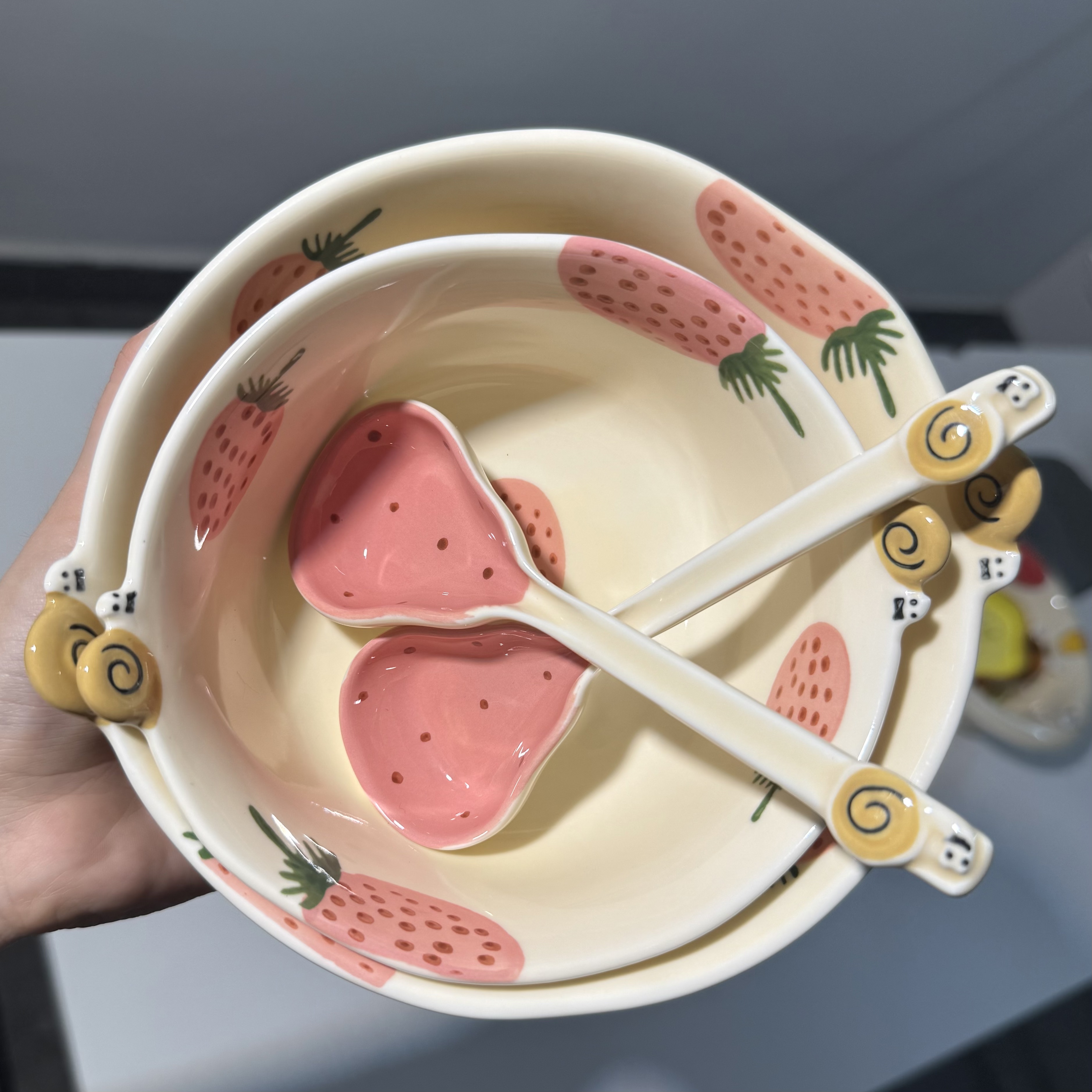 卡通可爱水果儿童家用草莓陶瓷酸奶家用餐具吃饭创意少女心勺子