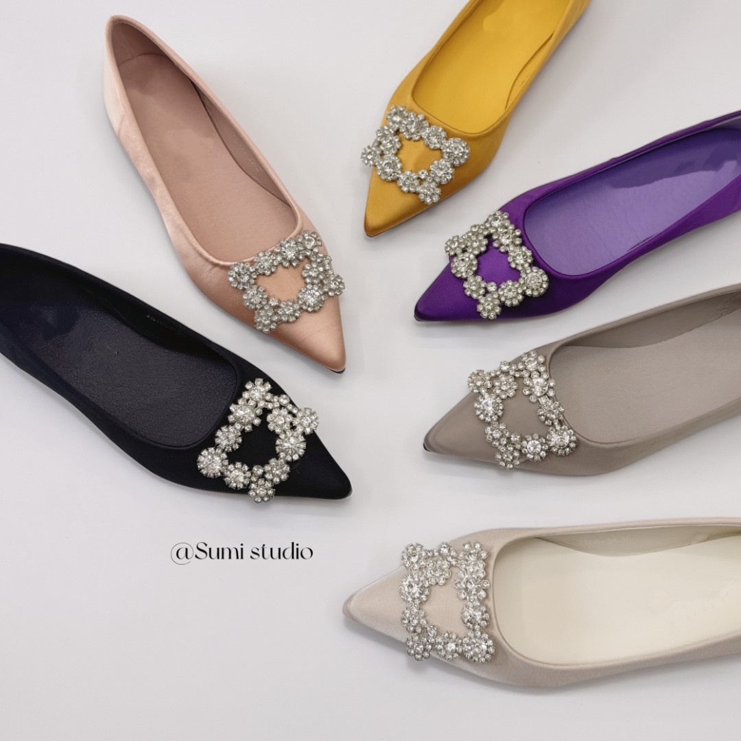 SUMI 尖头水钻缎面单鞋2025新款法式仙女风浅口软底平底轻奢气质