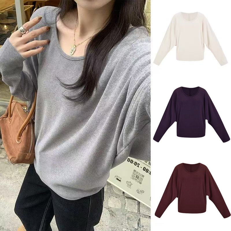 【慕斯双面绒】秋季新款蝙蝠袖气质上衣慵懒显瘦长袖T恤打底衫7111