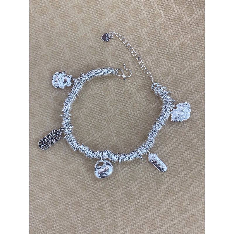 足银手链 盘缠招财猫算盘多宝手链