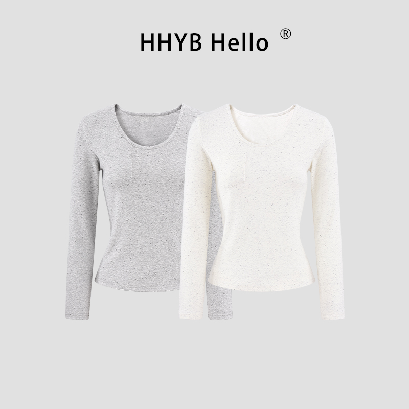 HHYB Hello百搭超柔慕斯触感口袋针织打底秋黑点长袖T恤250990