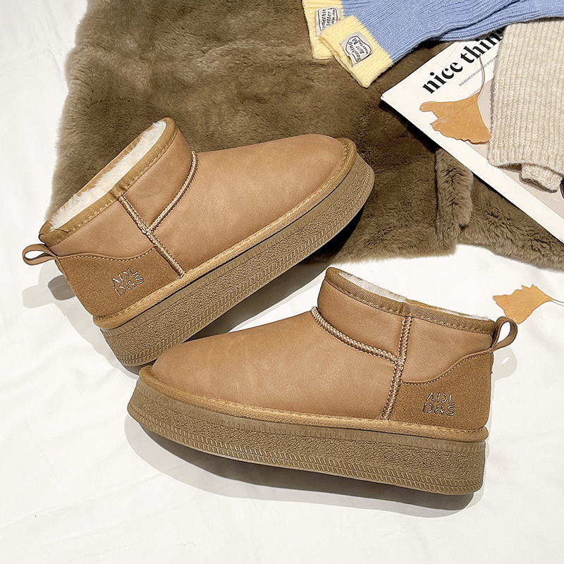 【工厂热销】2025冬季女款时尚雪地靴防水加绒加厚保暖中跟短筒6099