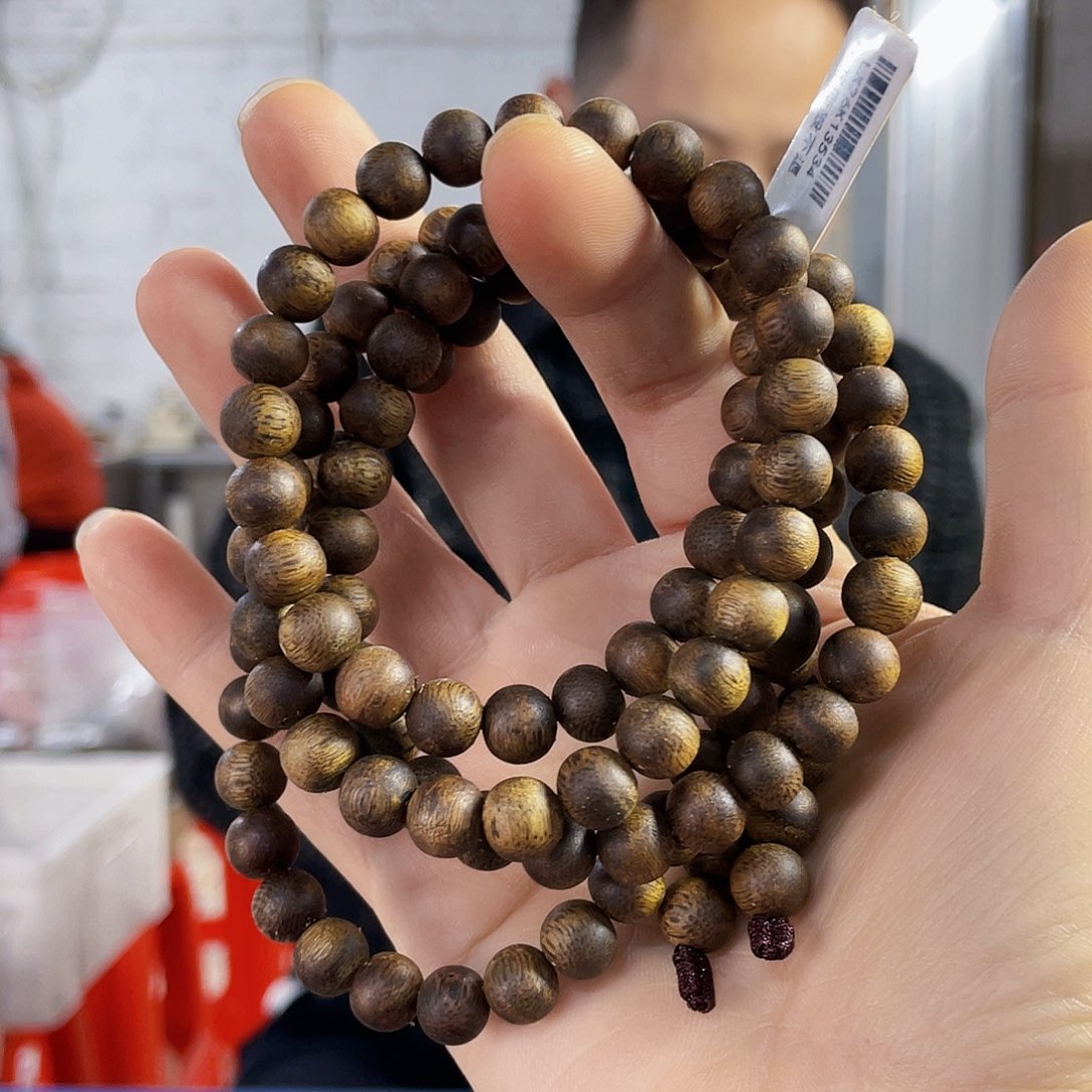沉香手串野生绿棋圆珠长串0.8/25克多样性发一