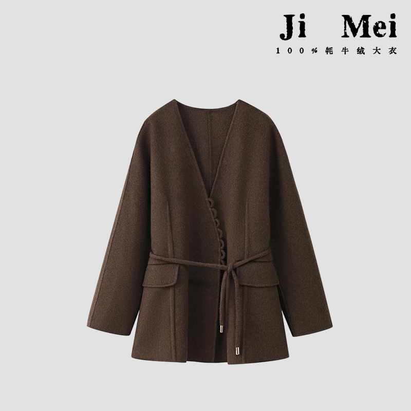 【新中式短款V领】新中式V领一手长时穿纯牦牛绒短款上衣N25X-10