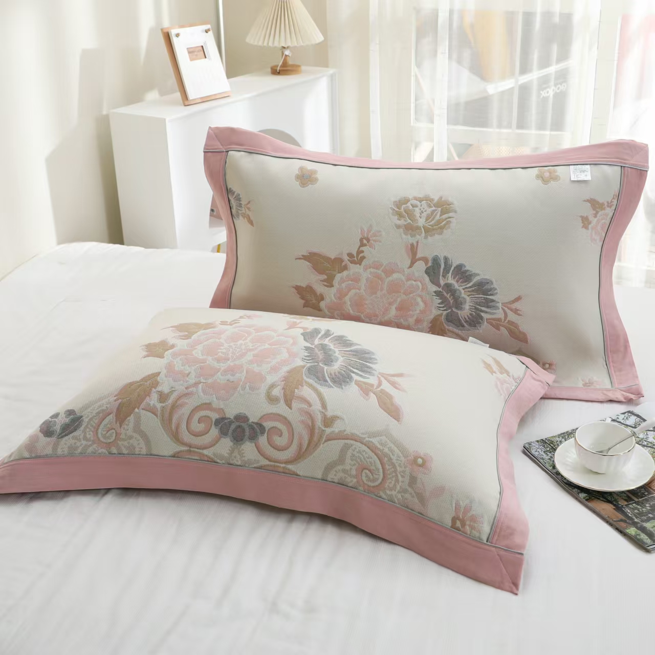 【R枕巾-绝代风华-米】52*78一对装多层纱布通用柔软枕巾