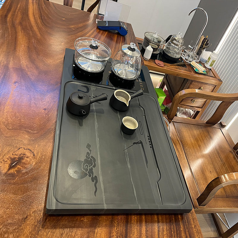 天然皇庭玉石茶盘一体一整套可配电炉整块无拼接办公家用泡茶石盘