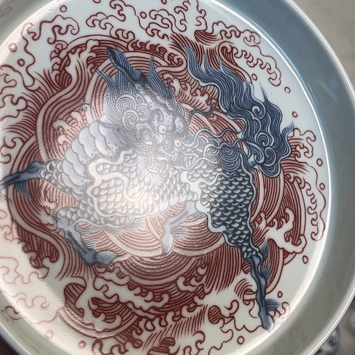 瓷片景德镇麒麟踏浪大壶承