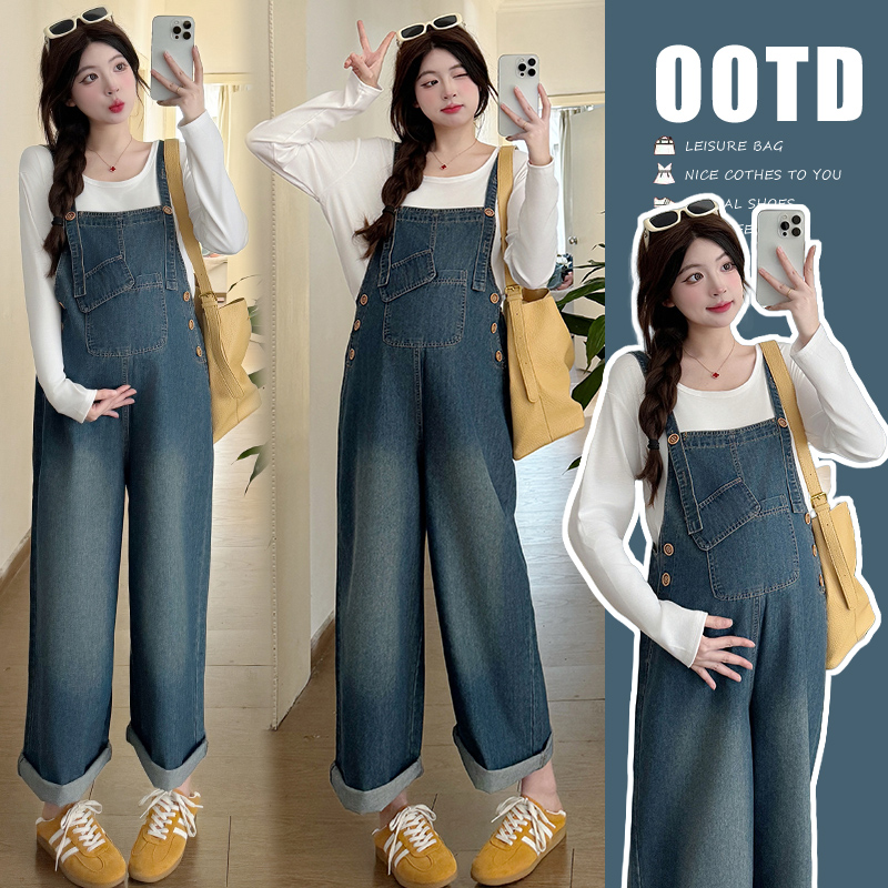 【喵喵严选】2025新款孕妇装春季套装宽松牛仔背带裤时尚孕妇套装