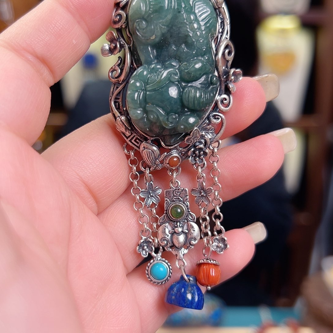 翡翠银S925镶嵌戒指/指环国风