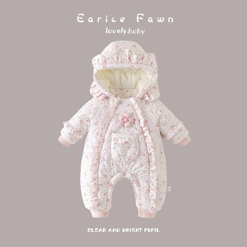 YM冬季宝宝衣服加绒加厚棉衣新生婴儿夹棉外出服超洋气可爱连体衣