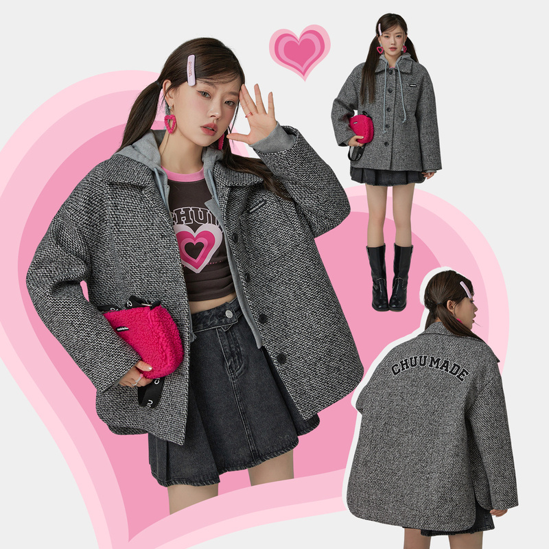 304V【云C专属】CHUU时尚宽松洋气长袖个性呢大衣-F