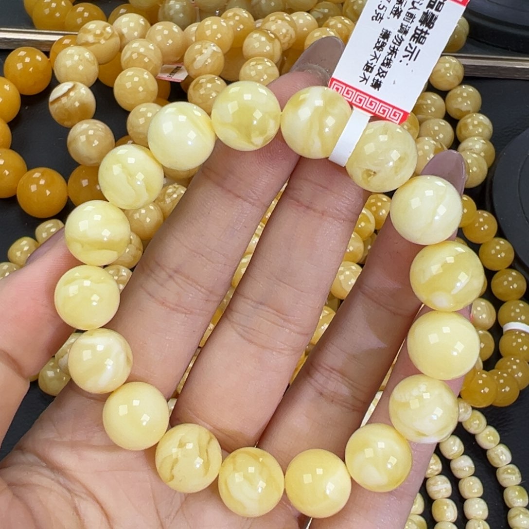 琥珀未镶嵌手链17.5白蜡妖花