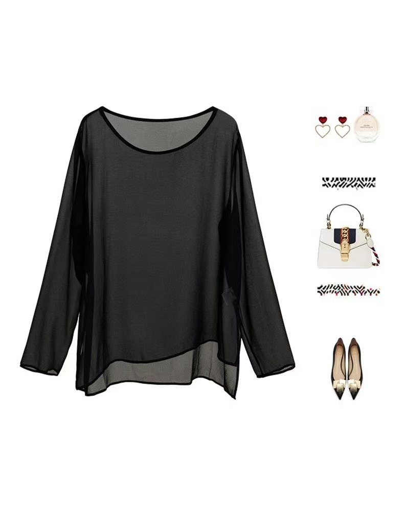 【乔其罩衫】乔其纱罩衫新款宽松轻薄透视长袖百搭防晒上衣