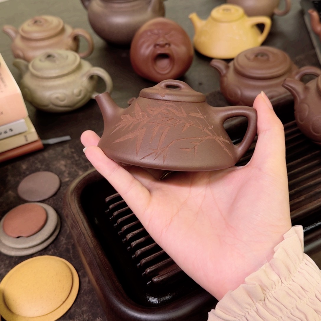 茶壶紫砂摸**虾微瑕文瓢