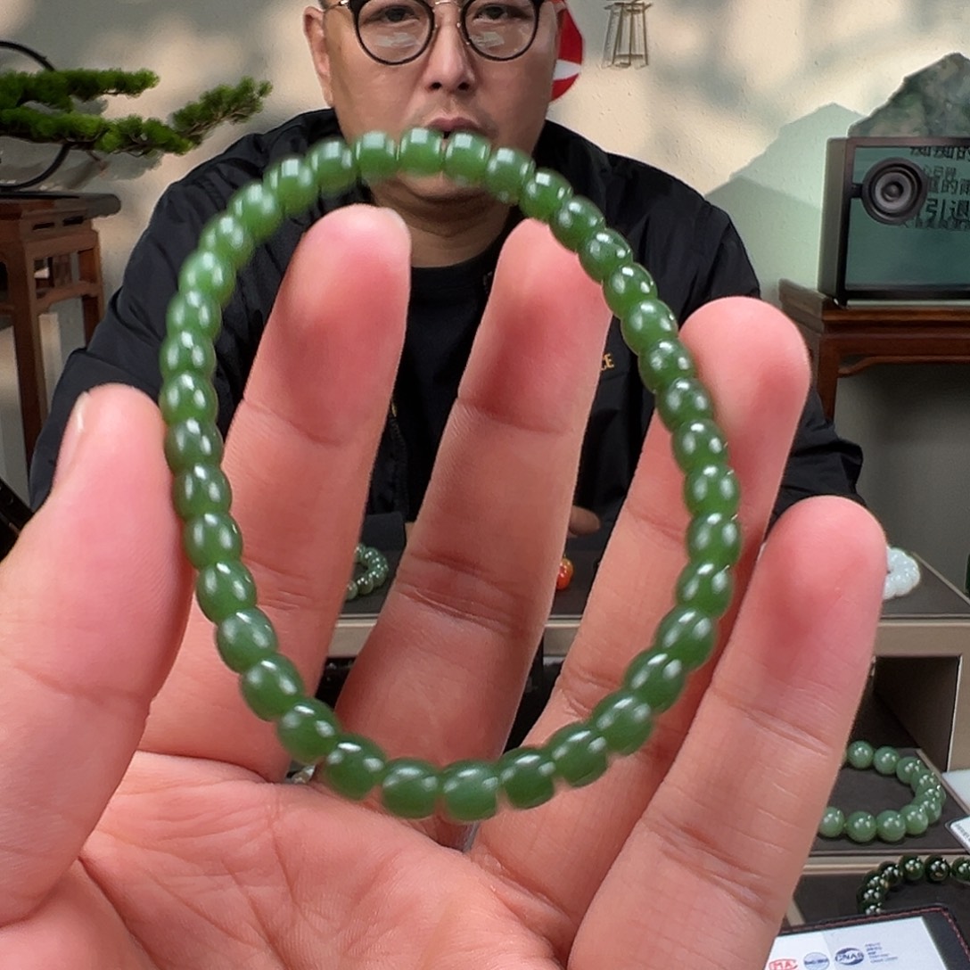 和田玉未镶嵌手链卡6mm碧玉