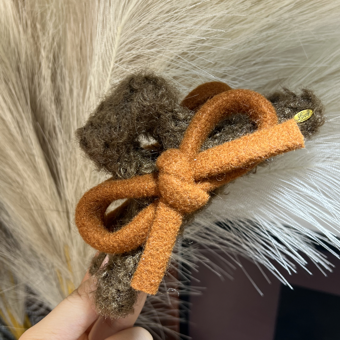 A16【13cm橙色色羊羔毛蝴蝶结大抓】秋冬新款抓夹