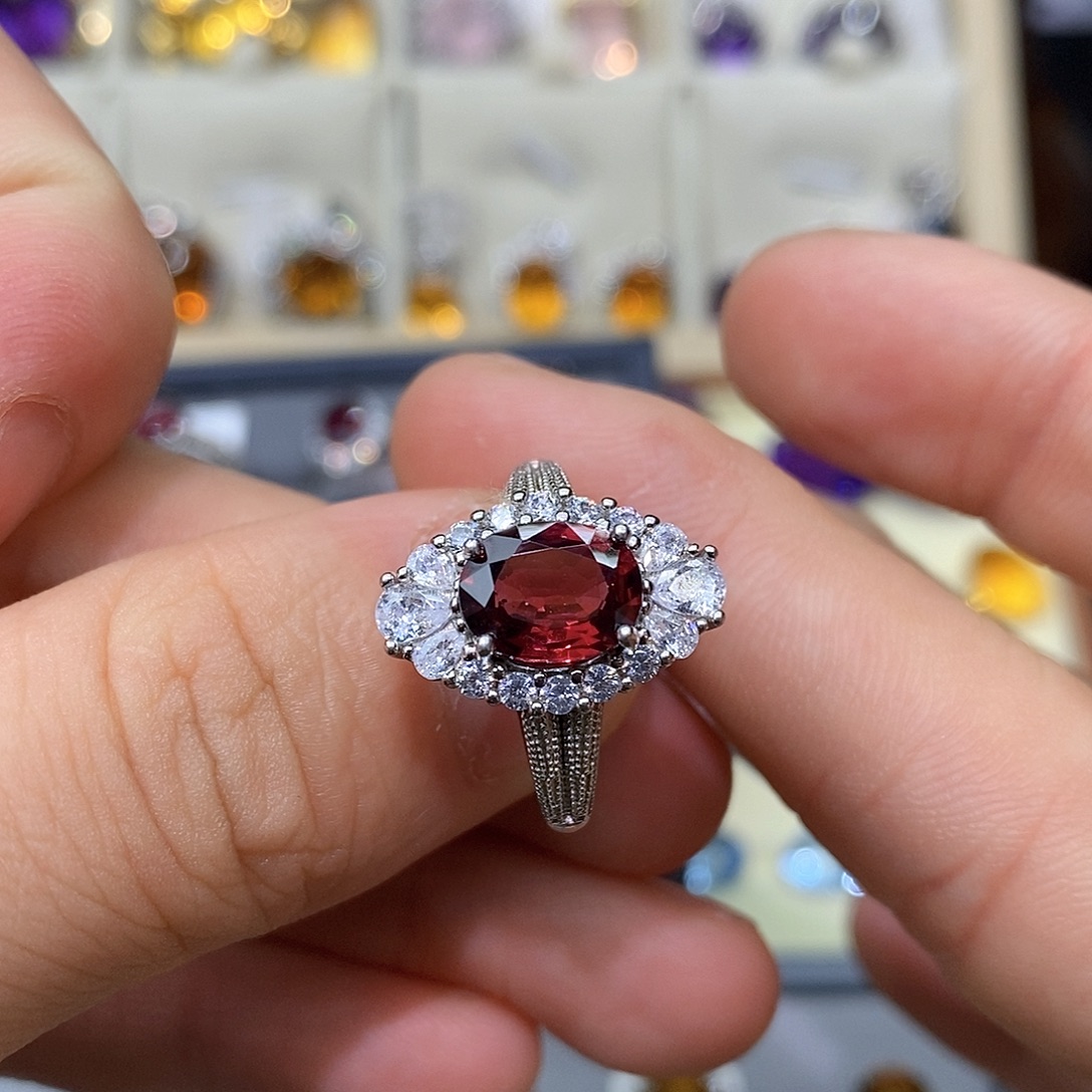 纯天然石榴石银S925镶嵌石榴石