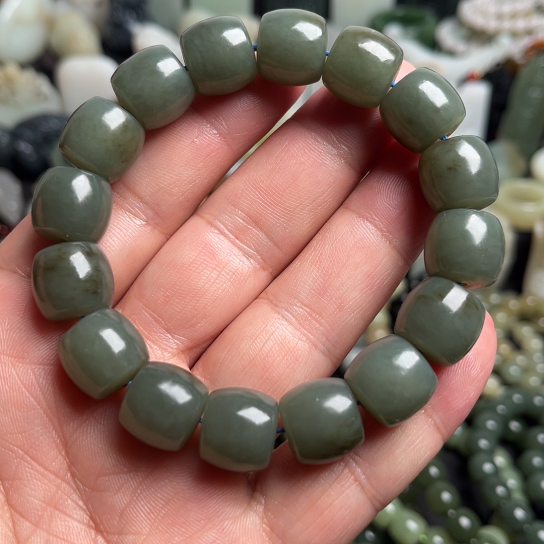 和田玉未镶嵌套链和田玉且末卡14手串