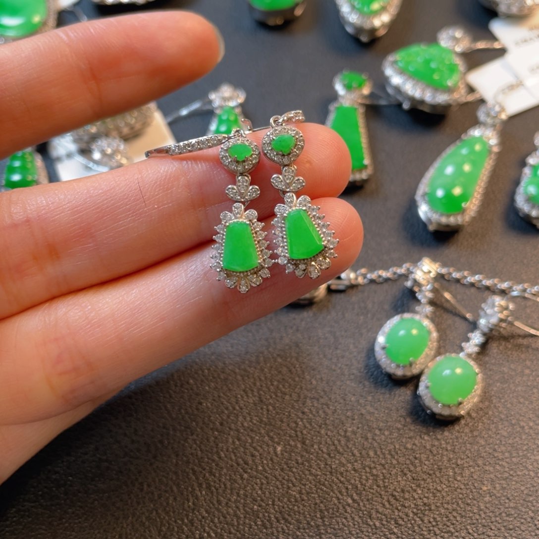 翡翠银S925镶嵌吊坠(不含链)耳坠