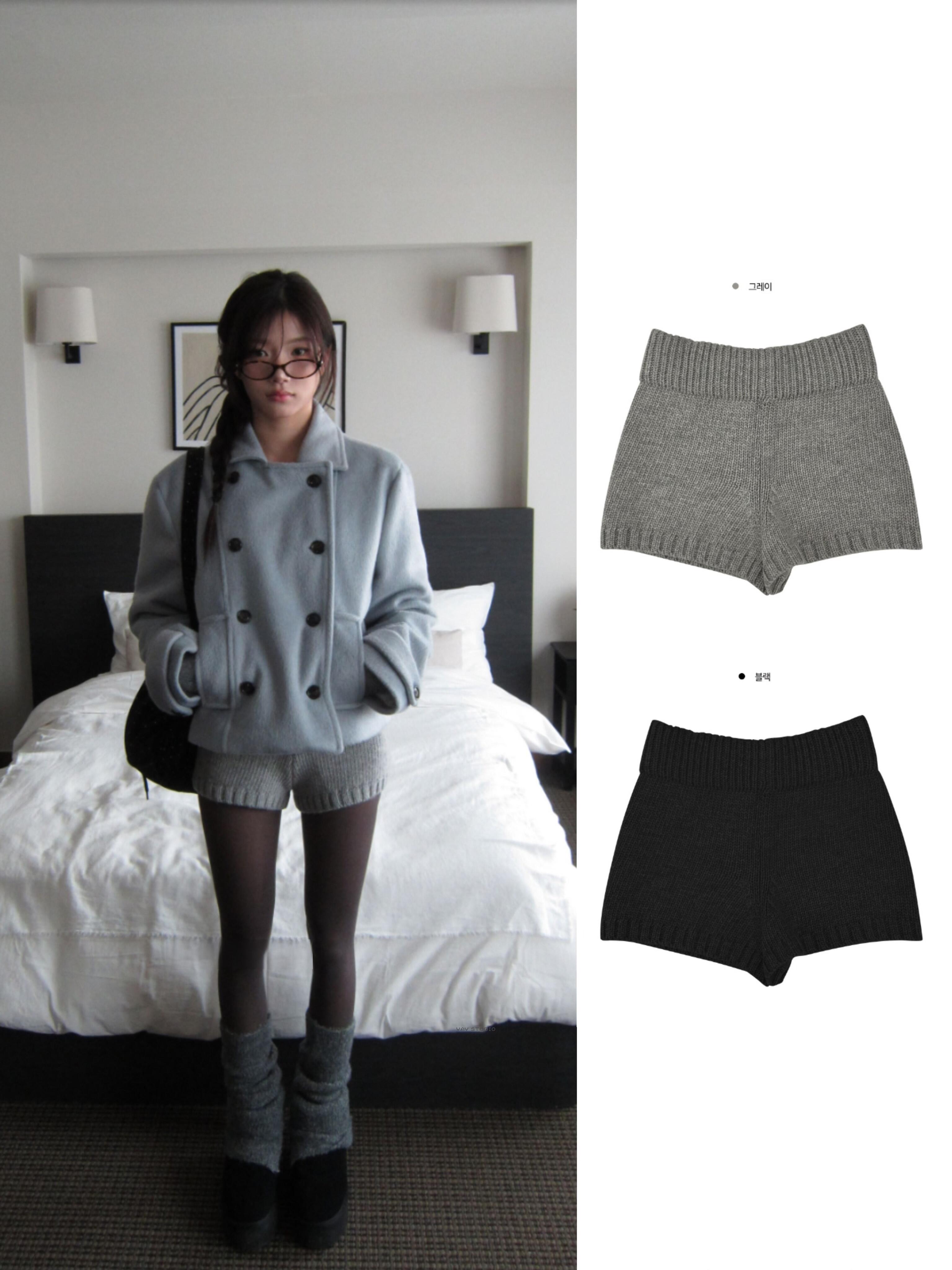 韩版百搭毛针织短裤女小个子直筒宽松秋冬季新款阔腿休闲裤毛衣裤