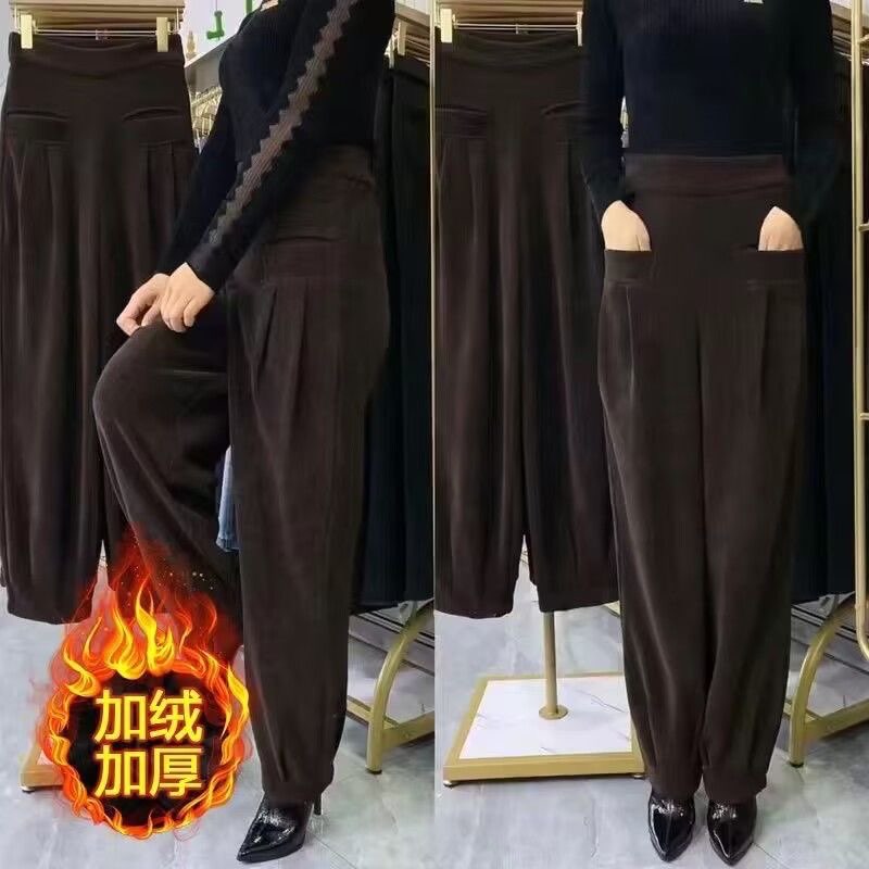 哈伦裤子女秋冬新款纯色外穿休闲裤时尚高档雪尼尔灯笼裤高腰宽松