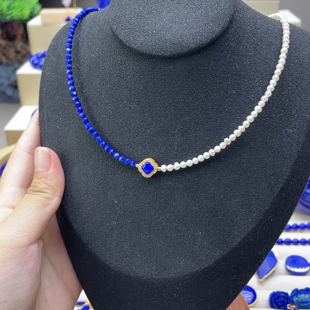 银S925镀金镶嵌青金石项链