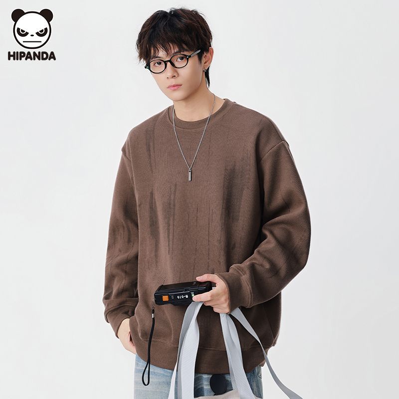 Hi Panda长袖卫衣男装美式重磅圆领秋季新款宽松休闲潮牌打底上衣