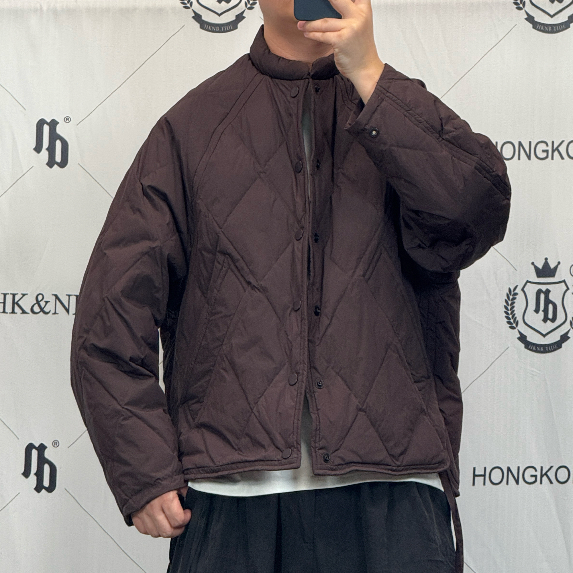 HK&NB x 双面穿 美式复古休闲立领菱形格轻便百搭保暖情侣羽绒服