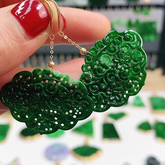 翡翠耳饰18K金镶嵌挂件