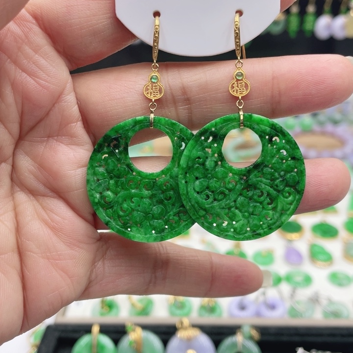 翡翠18K金镶嵌耳饰