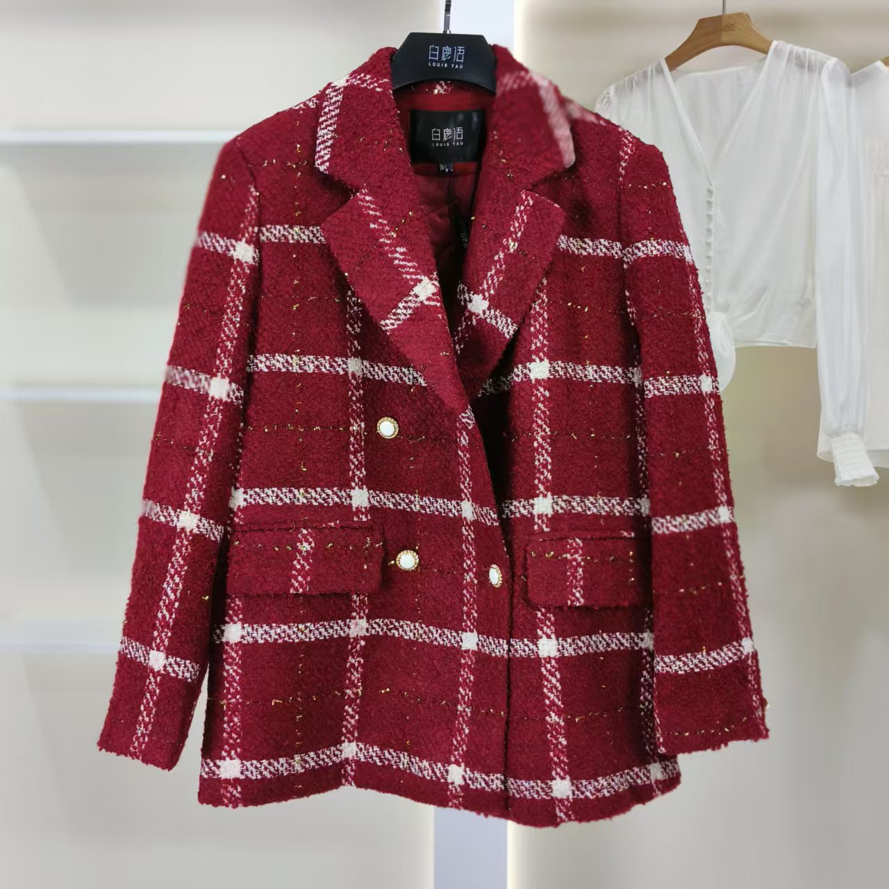 麦迪尚品【白LY】5040780韩系格子西装外套女装秋冬新款品牌撤柜