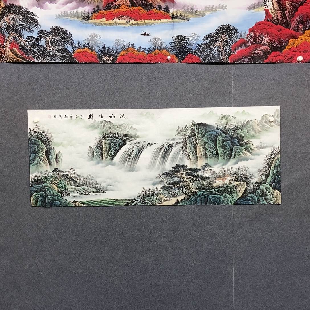 国画小六尺绿水一副