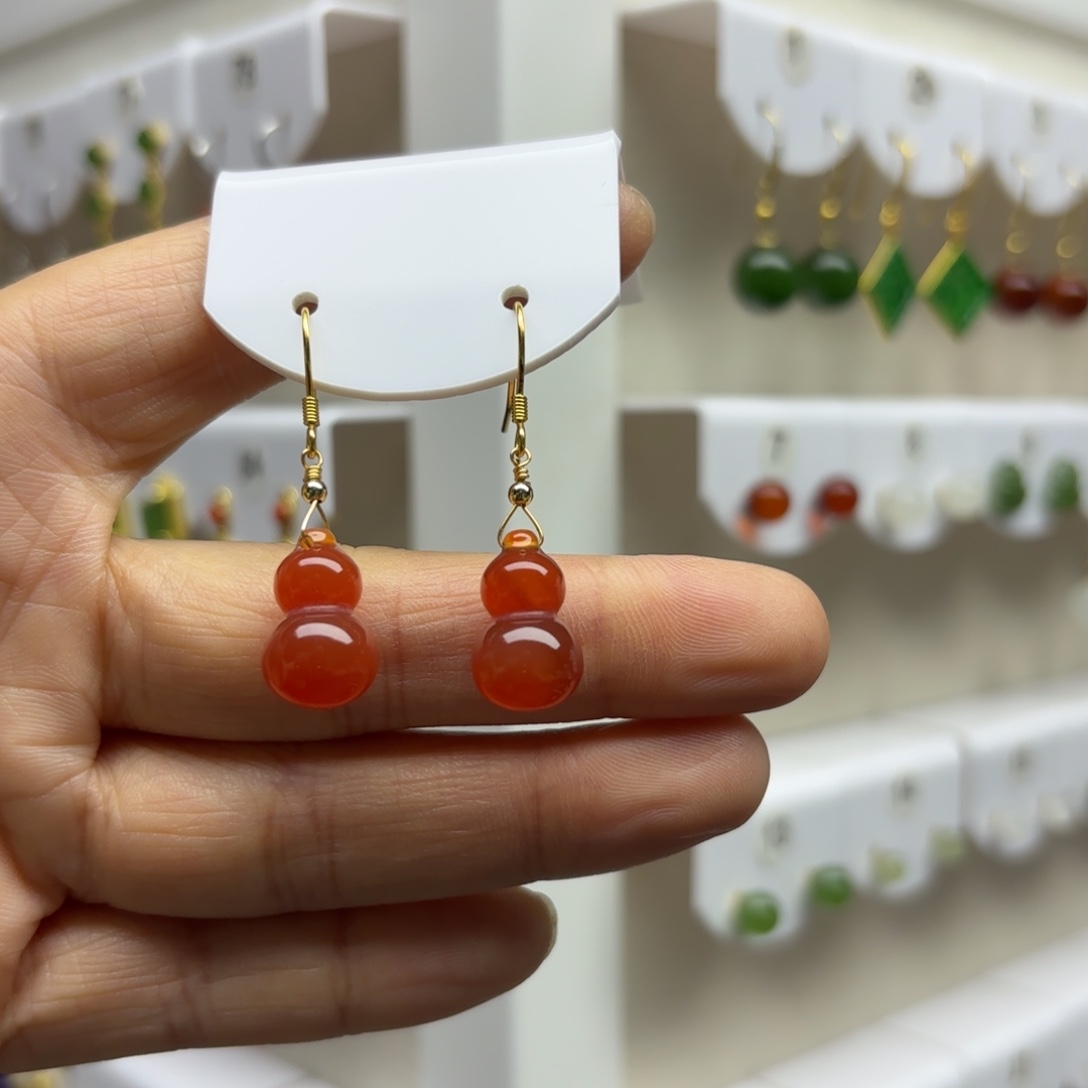 玛瑙/玉髓银S925镶嵌耳饰