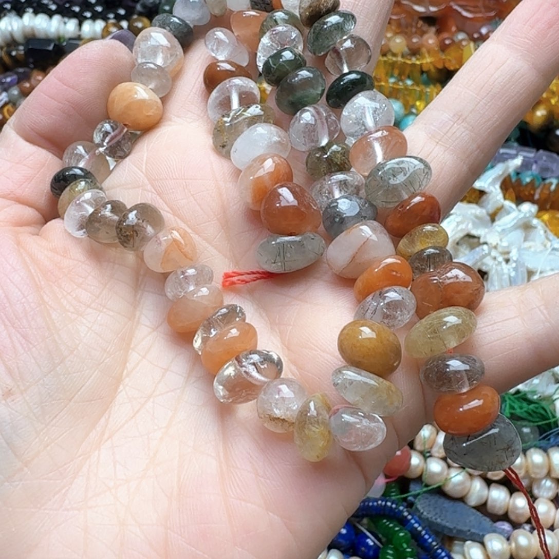 玛瑙/玉髓未镶嵌珠宝半成品一条10m彩兔毛糖豆