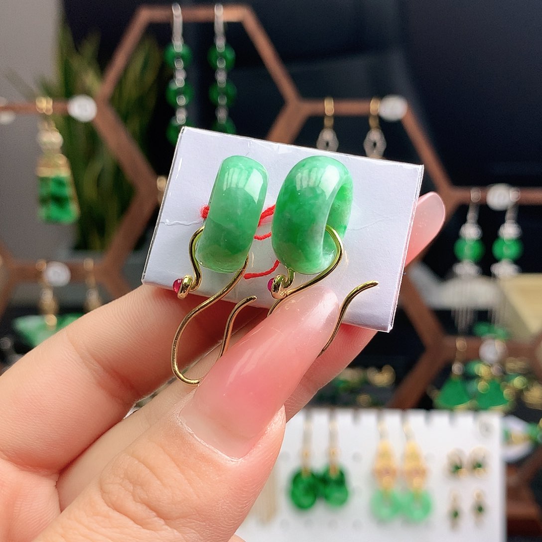 翡翠耳饰银S925镶嵌耳饰