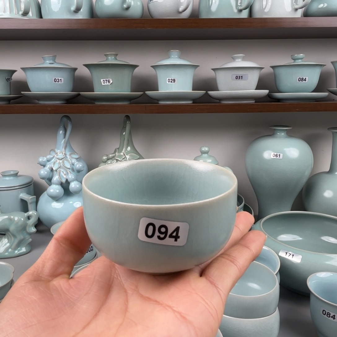 墨***子陶摆件汝瓷直口圆融杯圈足烧仿古釉094不退不换
