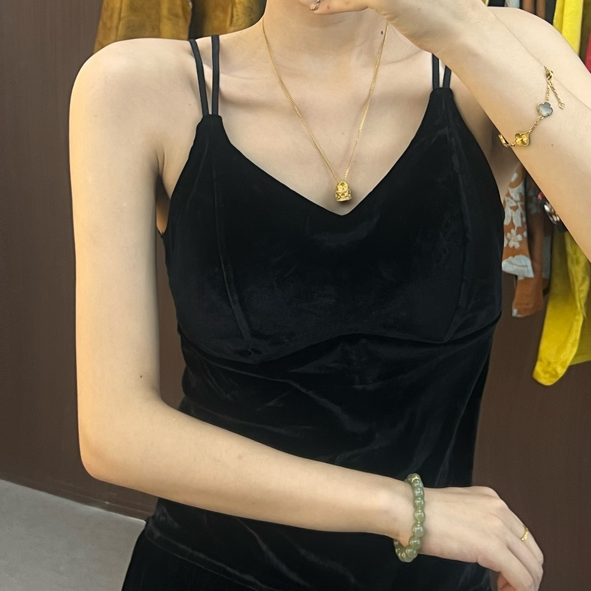 LlLl丝绒背心内搭双肩带蕾丝美背（带胸垫）