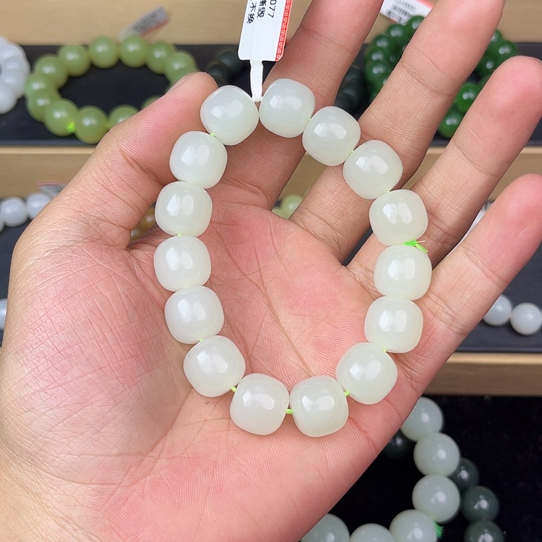 和田玉手串未镶嵌纯天然新疆和田玉且末高青白14mm