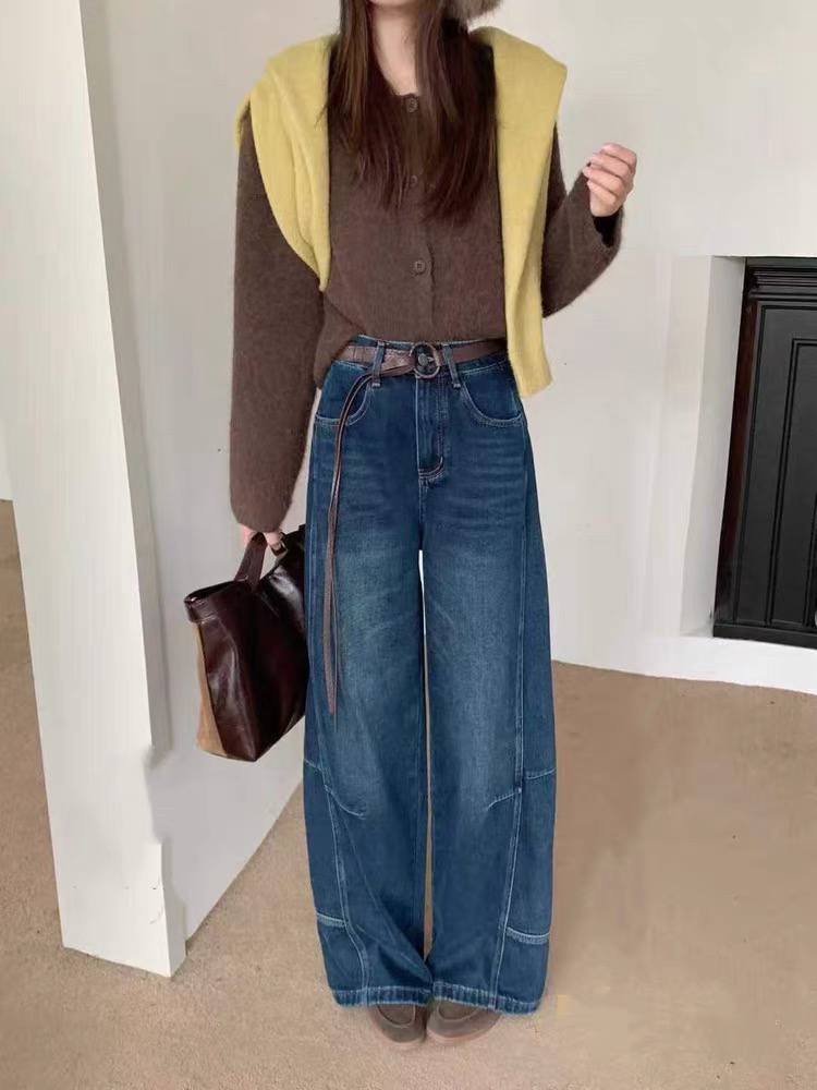 【5803】joyen家 冬季薄绒 无弹阔腿弯刀裤