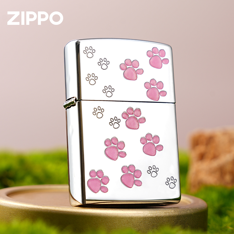 ZIPPO/之宝打火机粉粉猫爪印镜面正品原装防风送男友七夕礼物-DY